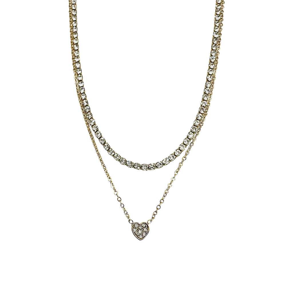 Waterproof Double Chain with Rhinestones and Heart