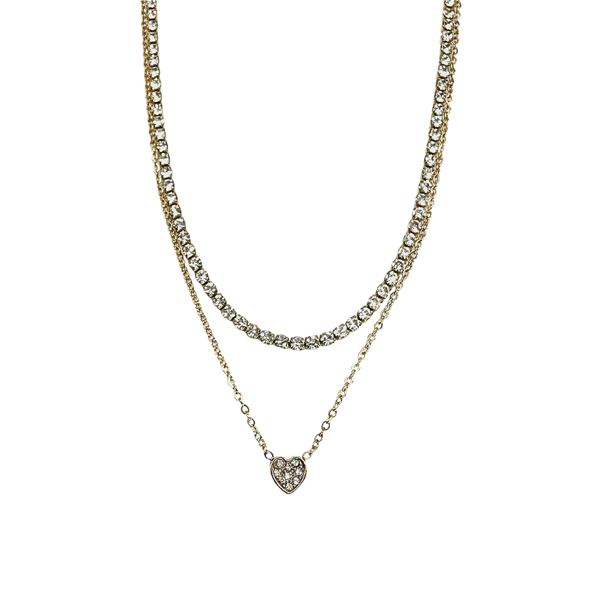 Waterproof Double Chain with Rhinestones and Heart