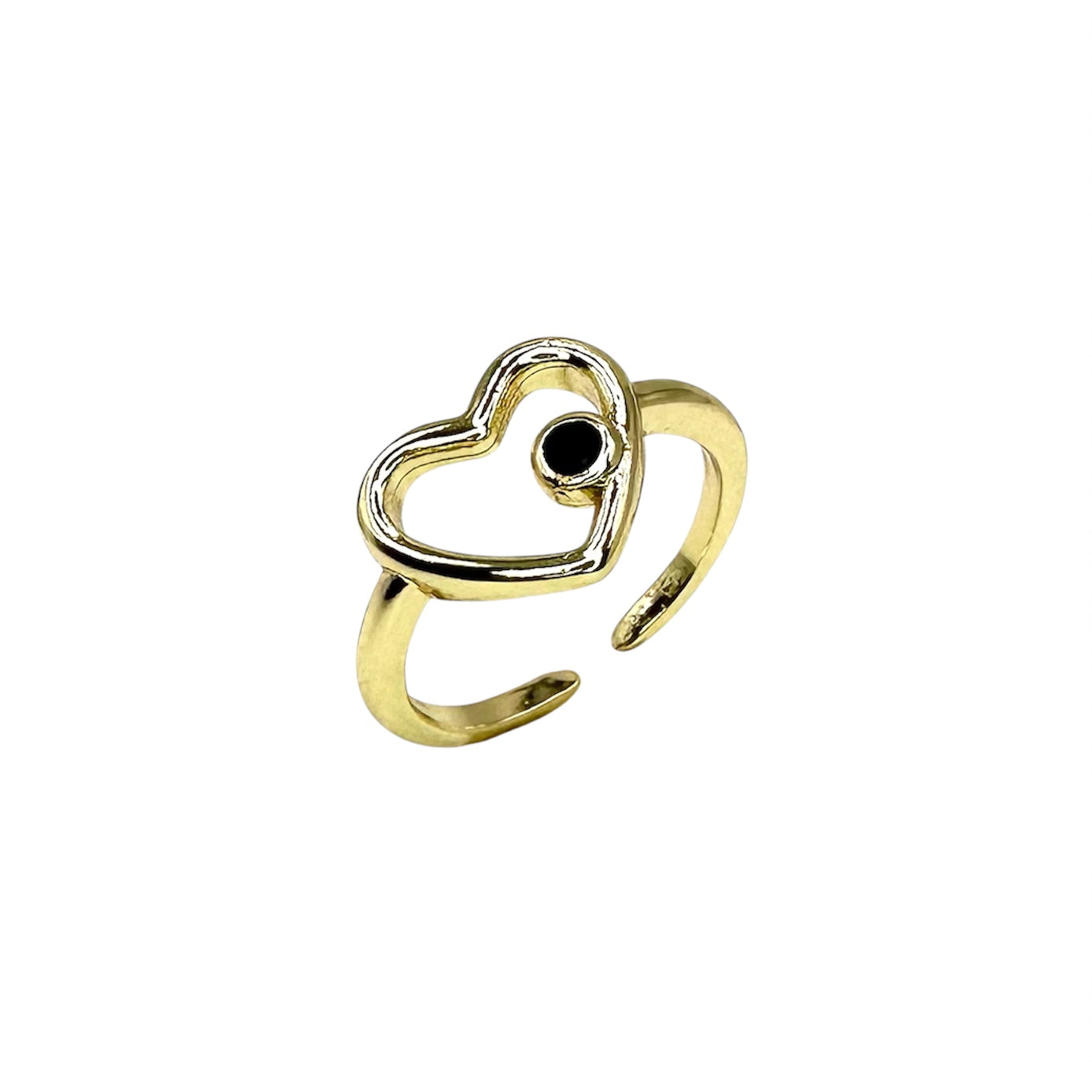 Wasserdichter offener Herz-Ring mit schwarzem Zirkonia Gold
