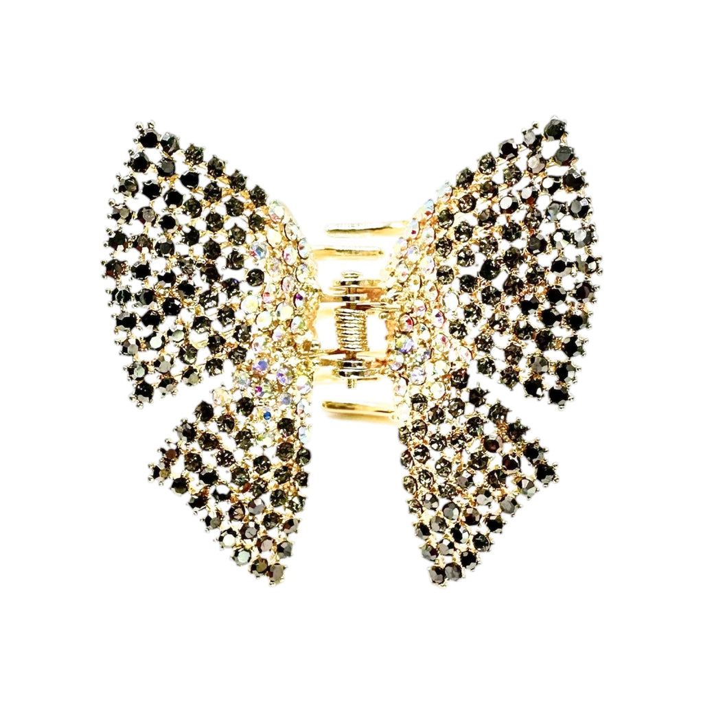 Haarklammer Schleife Strass Schwarz Grau Aurora Gold