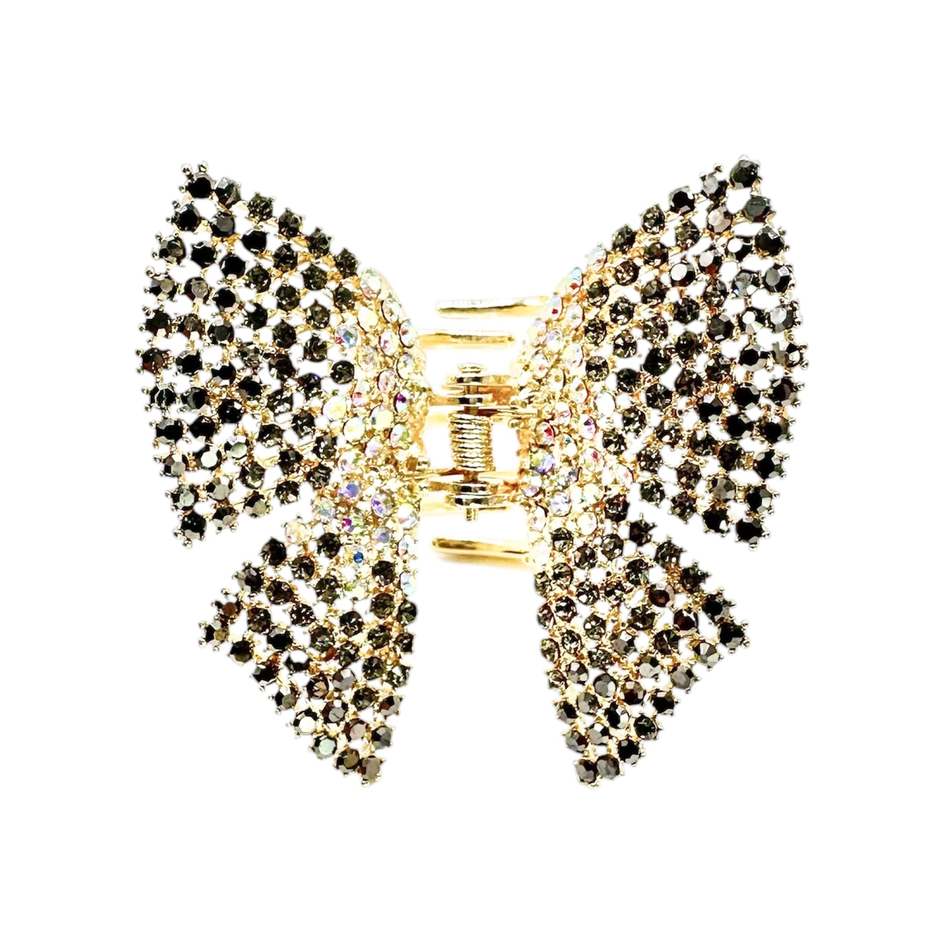 Haarklammer Schleife Strass Schwarz Grau Aurora Gold