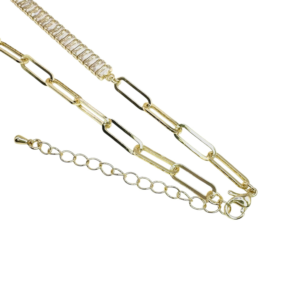 Wasserdichte Halskette mit Zirkonia und Gliederkette Gold 32+8 cm