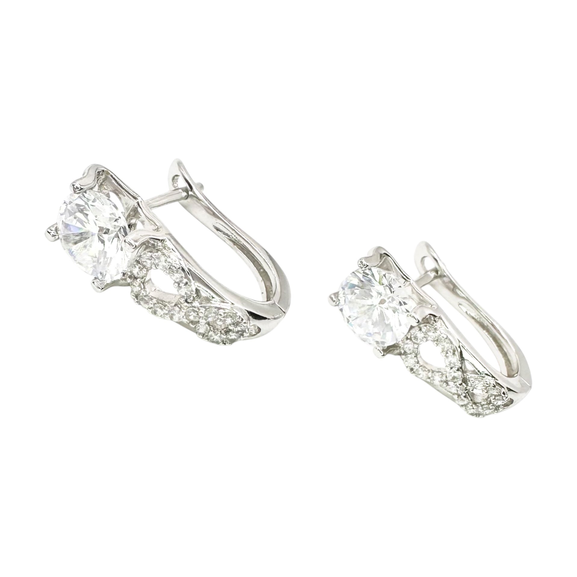 Waterproof Earrings Silver Round Solitaire Cubic Zirconia 4-Prong Crystal Pavé Infinity Band Drop Accents