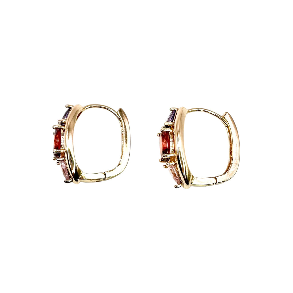 Wasserdichte Creolen Gelbgold Marquise 3 Farbige Zirkonia Tanzanit Granat Rosa