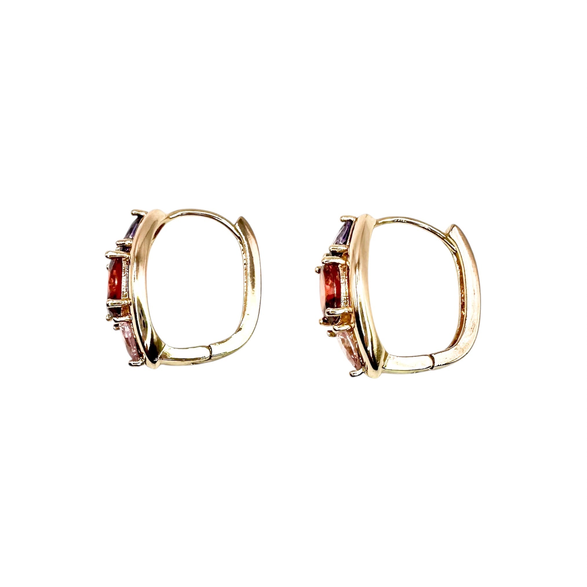 Wasserdichte Creolen Gelbgold Marquise 3 Farbige Zirkonia Tanzanit Granat Rosa