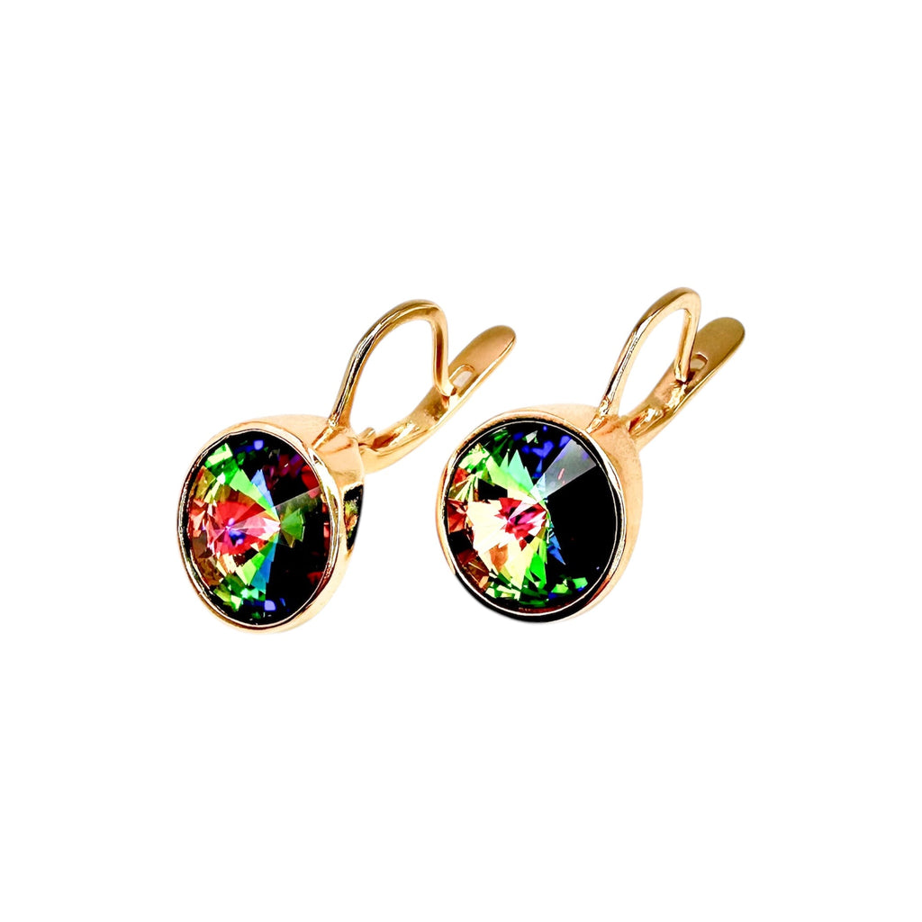 Wasserdichte Ohrringe Gelbgold Regenbogen Kristall 13mm Vitrail Zargenfassung