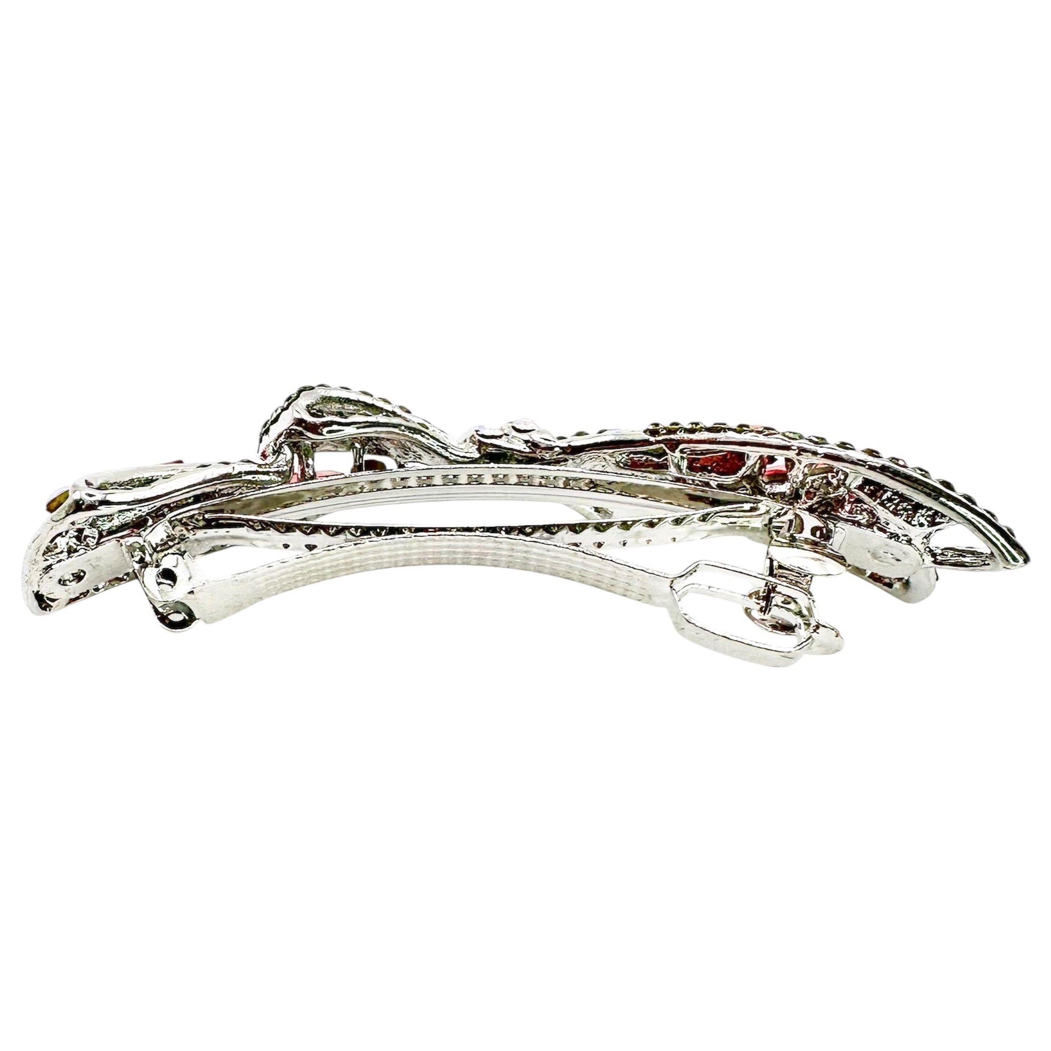 Automatikhaarspange Schleife Silber Pink Baguette Kristall Anthrazit Strass Aurora