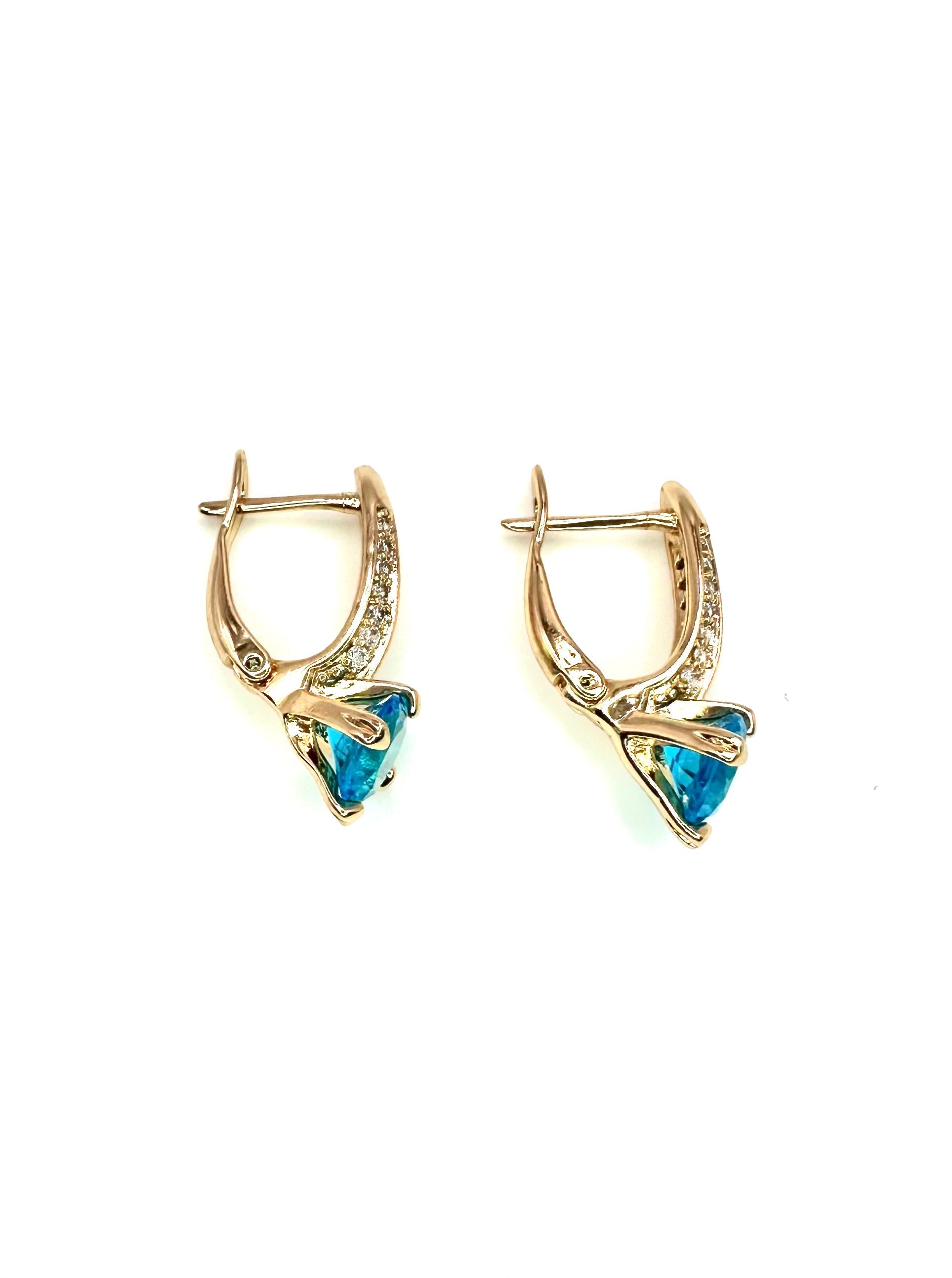 Waterproof Earrings Gold Color Blue Stone 6mm
