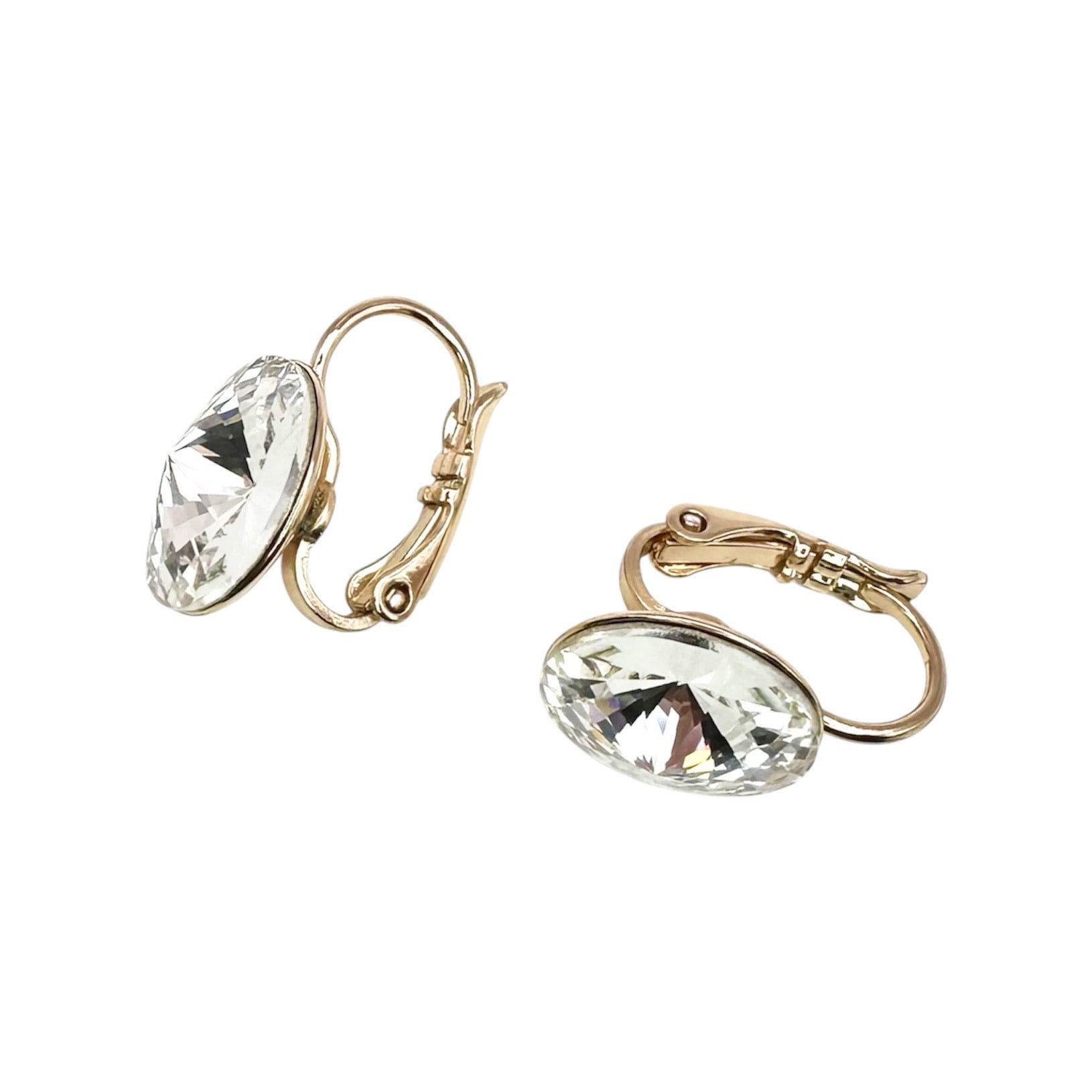 Waterproof Rivoli Crystal Earrings Crystal Clear Gold 12mm