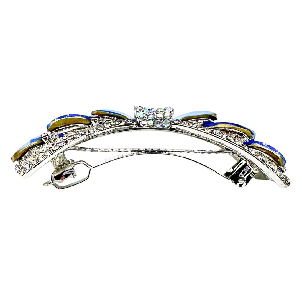 Automatikhaarspange Schleife Silber Saphirblau Tropfen Kristall Strass Aurora