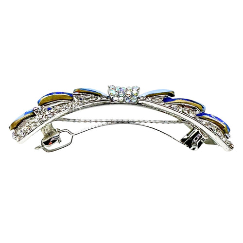 Automatikhaarspange Schleife Silber Saphirblau Tropfen Kristall Strass Aurora