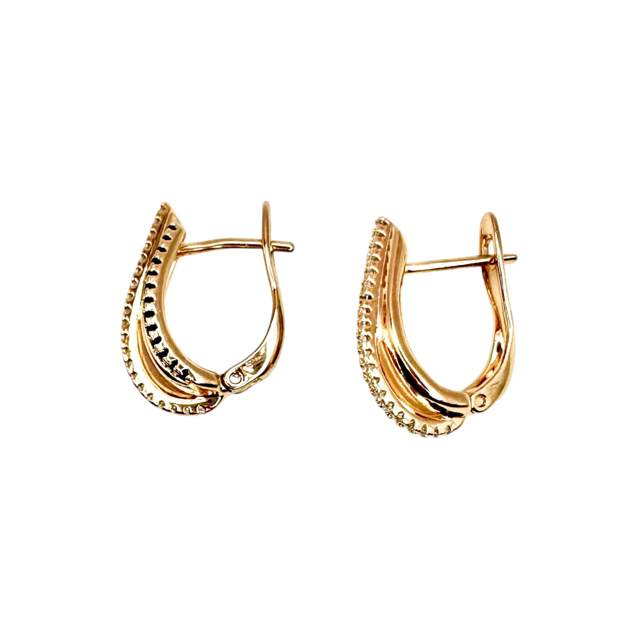 Waterproof Earrings Rose Gold Double Ring White Black Crystal Pave