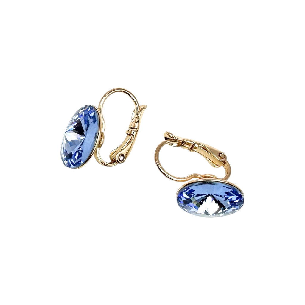 Waterproof Rivoli Crystal Earrings Light Blue Gold 12mm