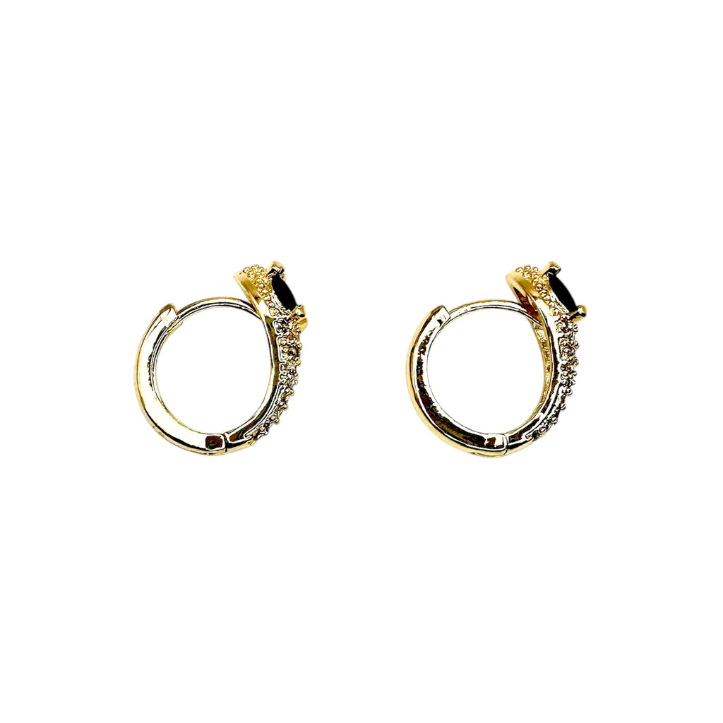 Waterproof Hoop Earrings Gold Color Snake Design Black Zirconia