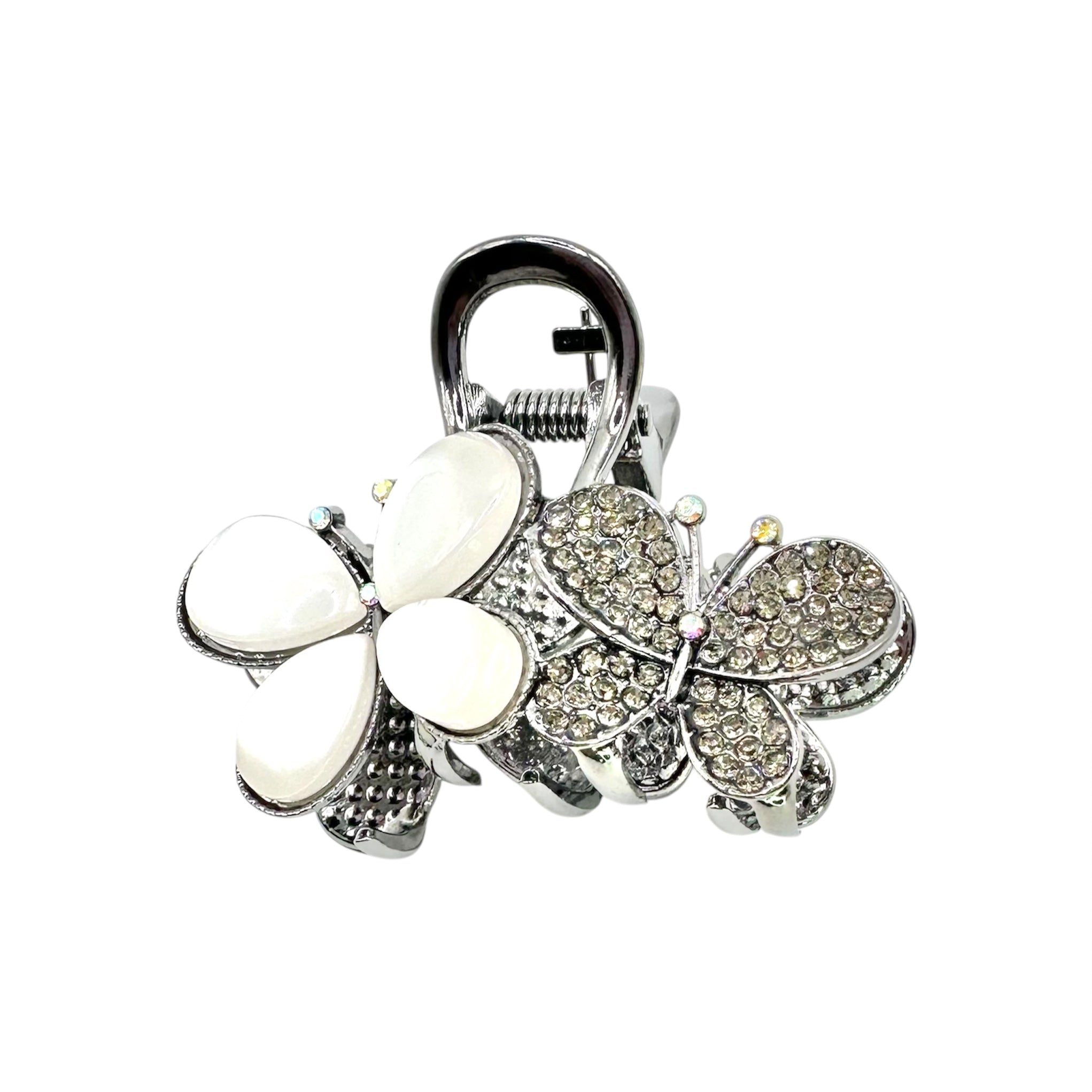 Haarklammer Doppelschmetterling Emaille Strass Gunmetal
