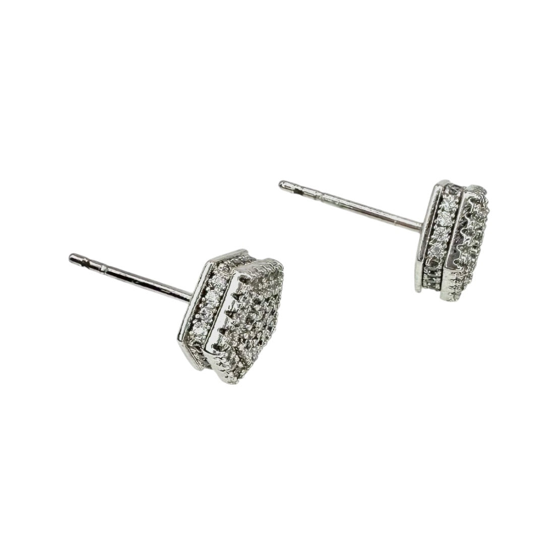Wasserdichte Zirkonia Pavé Pentagon Ohrstecker Silber