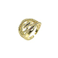 Wasserdichter offener Mehrschicht-Ring mit Kugelkette und Zirkonia Gold