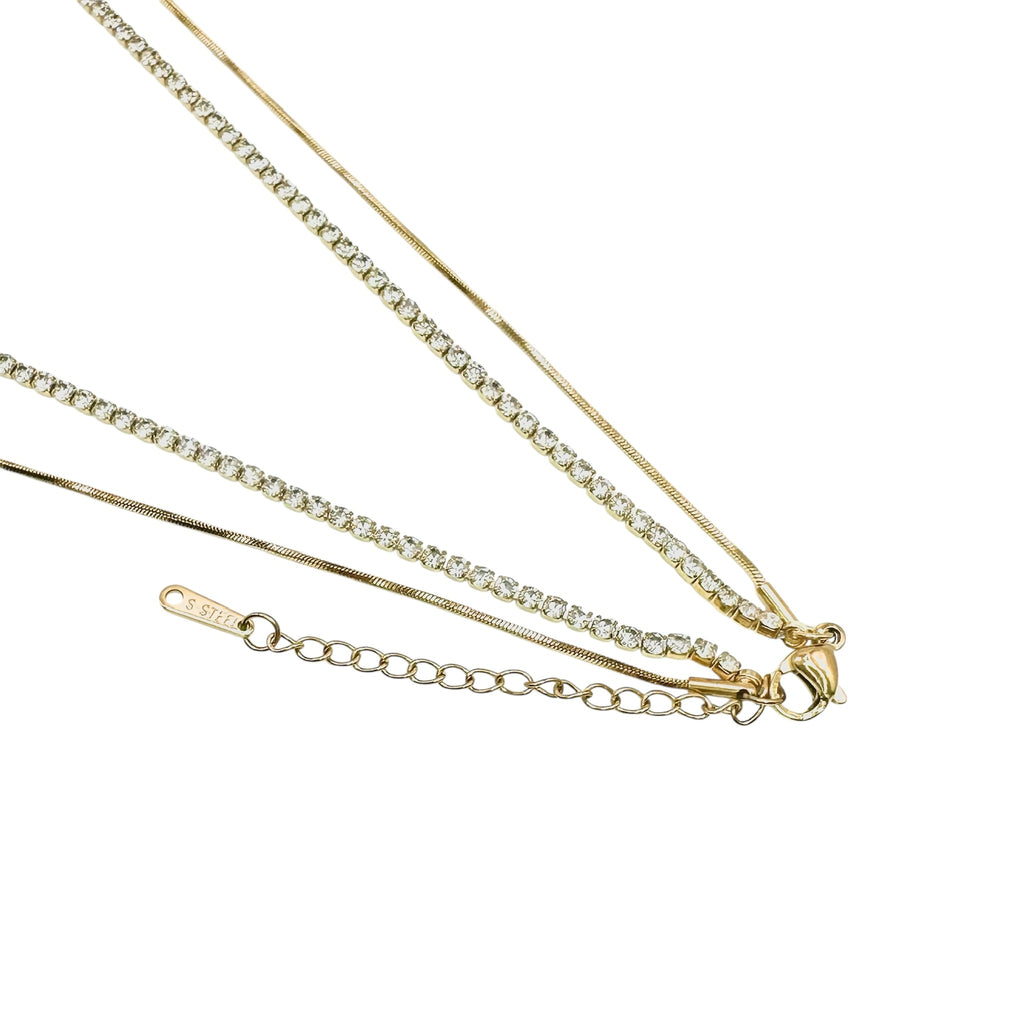 Wasserdichte Doppelkette mit Herz und Strass