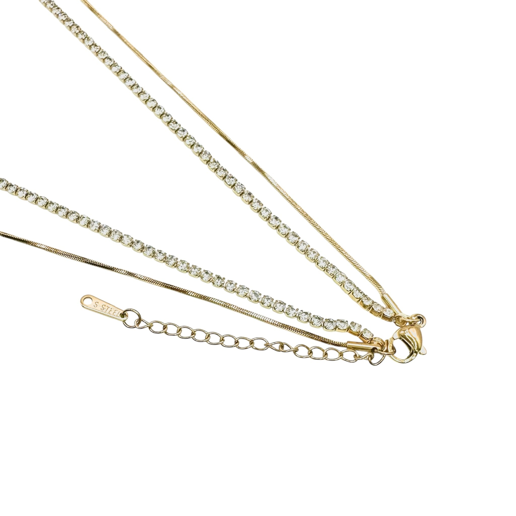 Wasserdichte Doppelkette mit Herz und Strass
