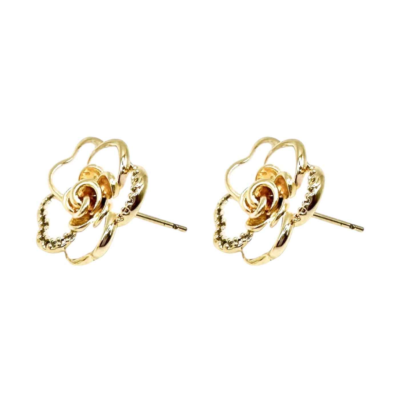 Wasserdichte Zirkonia Pavé Rosen-Ohrstecker, weiß-goldfarben
