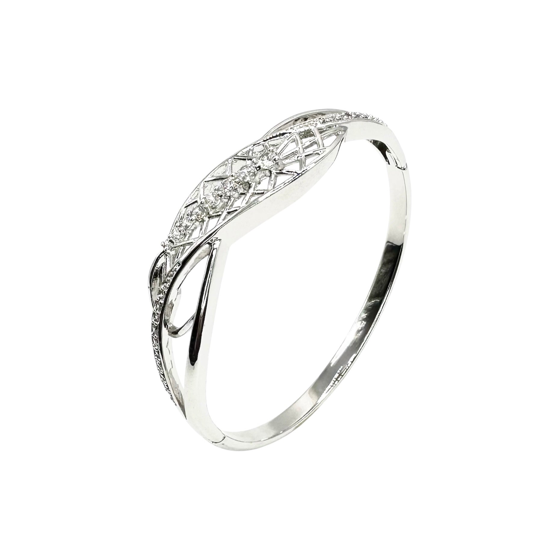 Wasserdichtes Filigran Gitter Zirkonia Bangle Armreif Silber