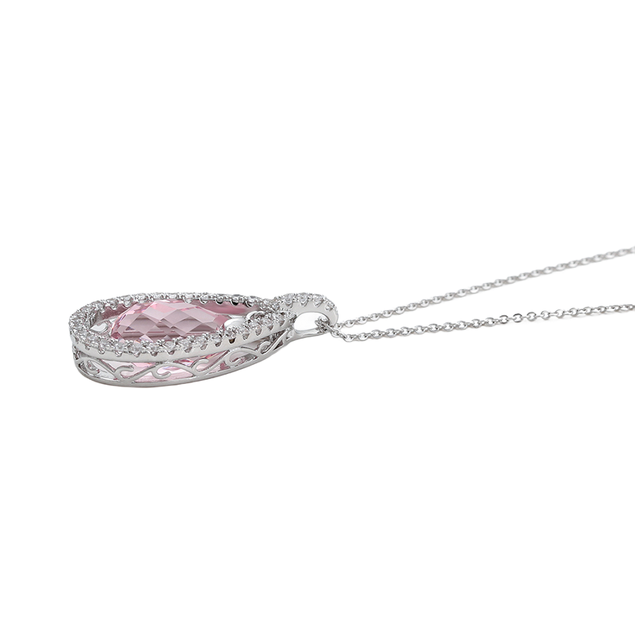 Wasserdichte Halskette mit rosa Kristall-Anhänger, silberfarben