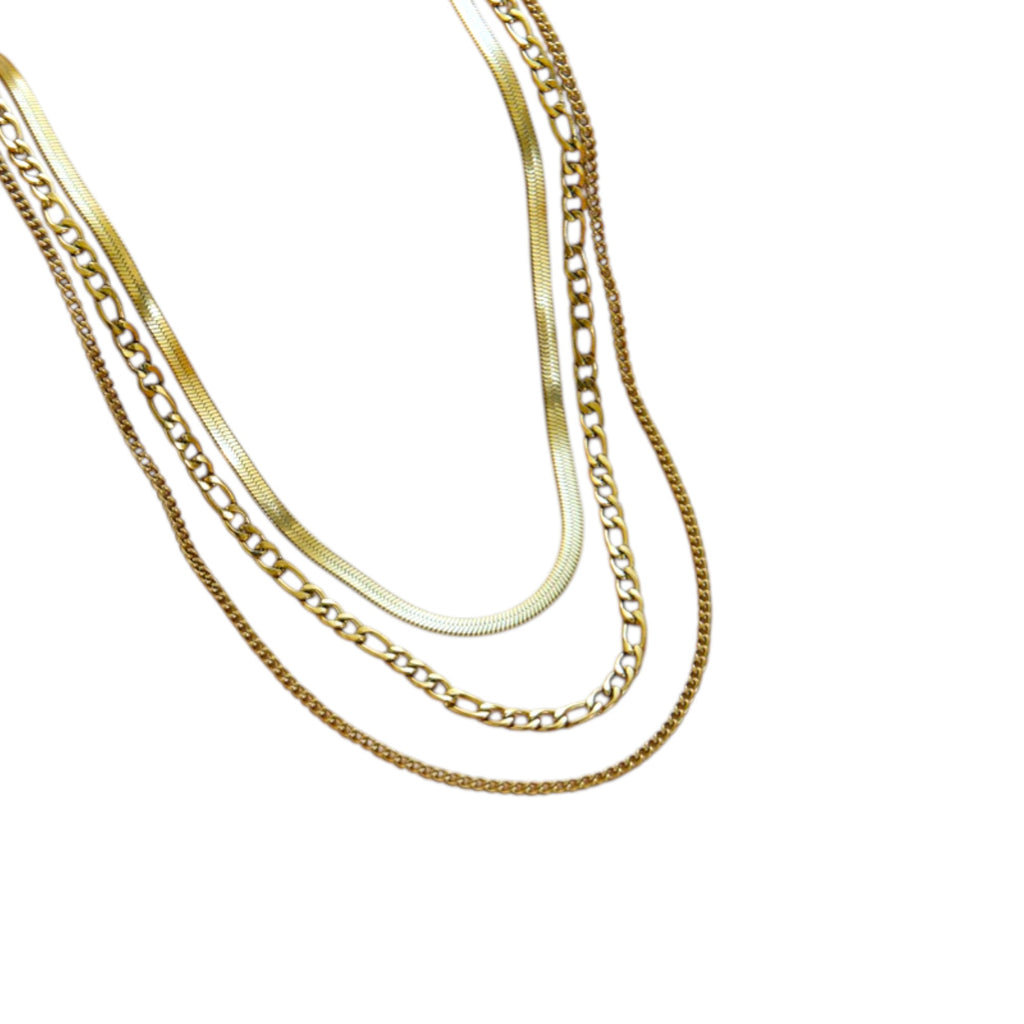 Wasserdichte Dreifach-Layering-Halskette Goldfarbe
