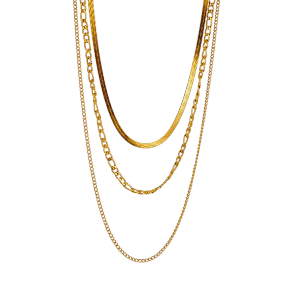 Wasserdichte Dreifach-Layering-Halskette Goldfarbe