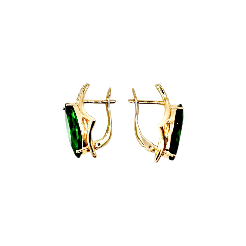 Waterproof Earrings Gold Color Green Marquise Zirconia