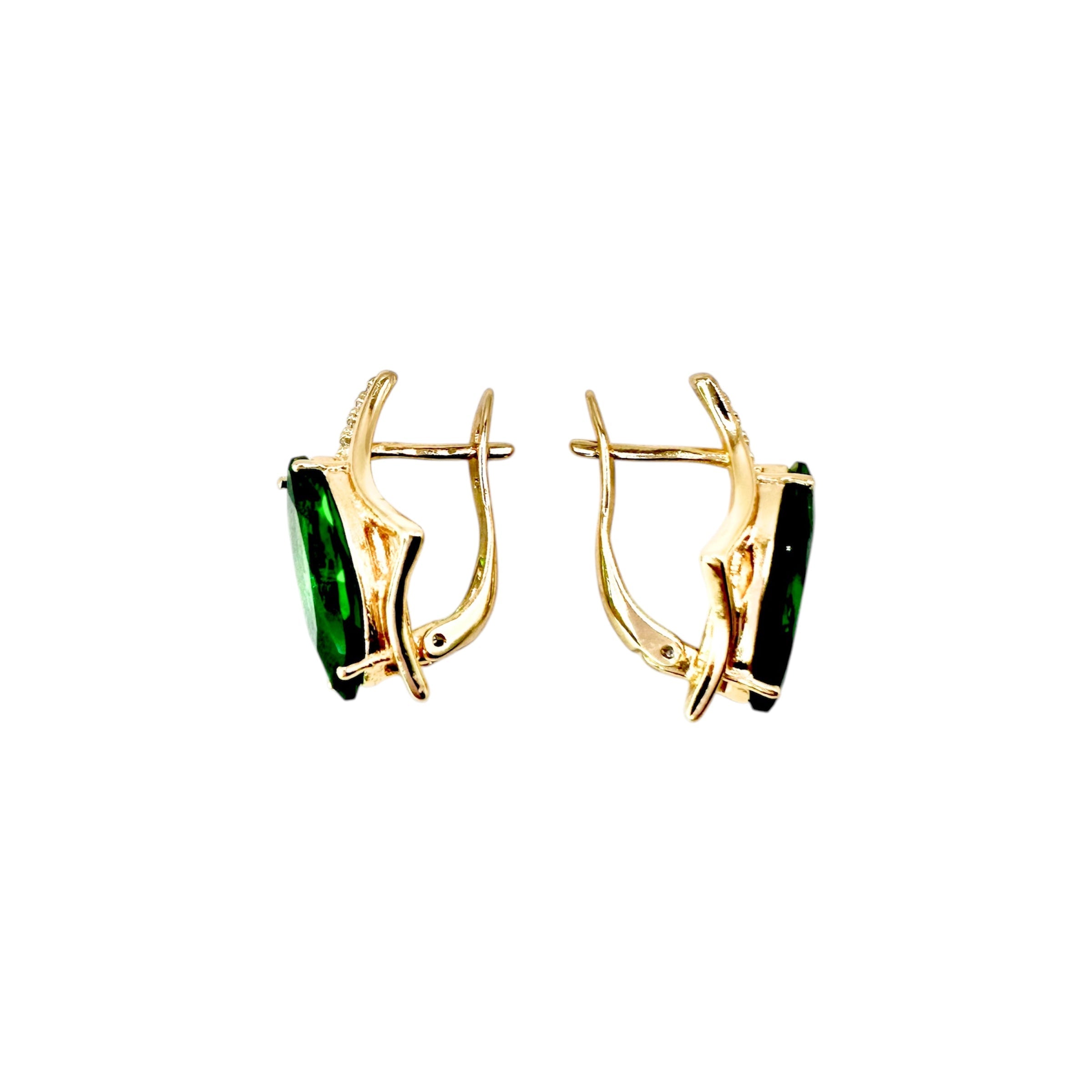 Waterproof Earrings Gold Color Green Marquise Zirconia