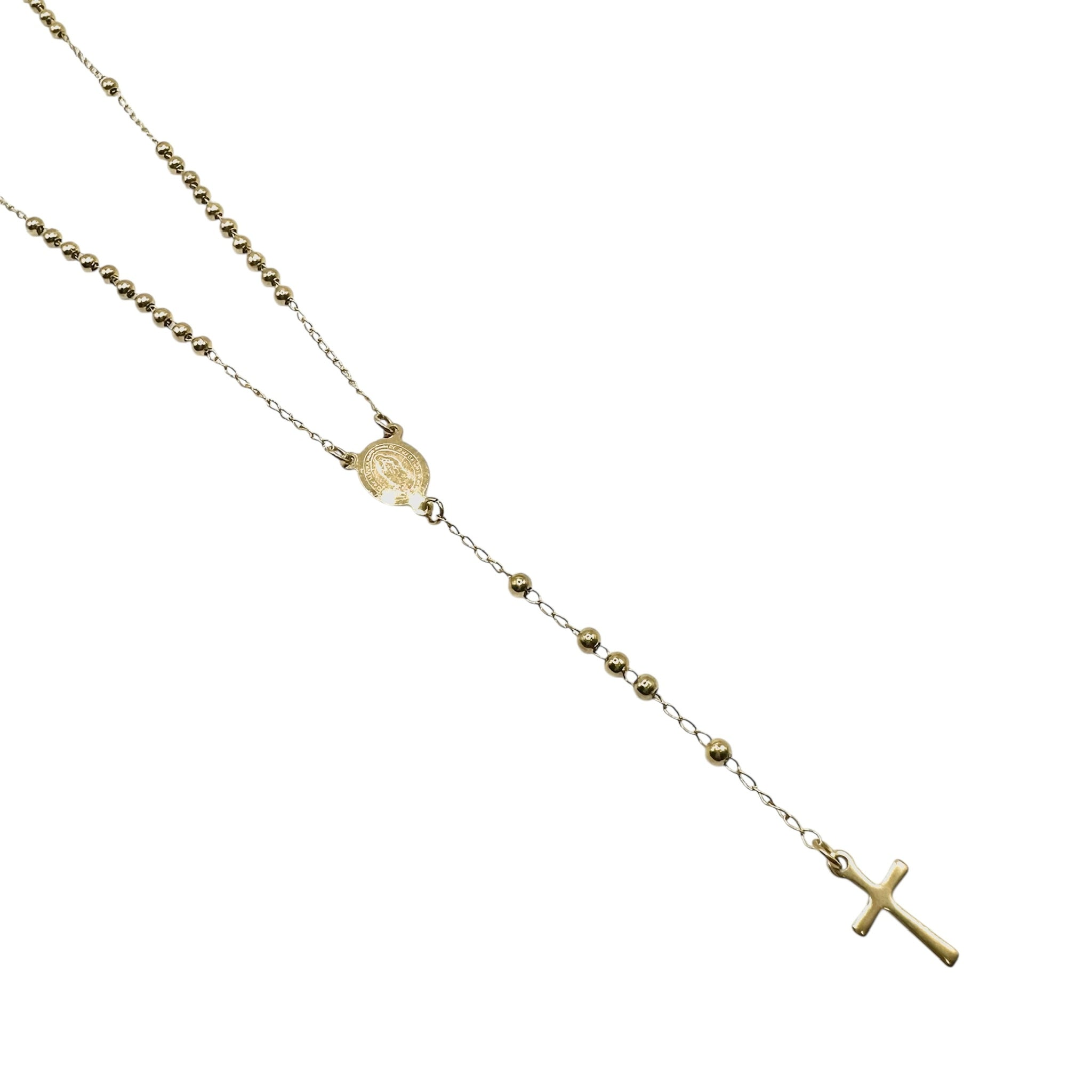 Wasserdichte Rosenkranz-Halskette mit Perlen, Madonna-Medaillon und Kreuz-Anhänger Gold