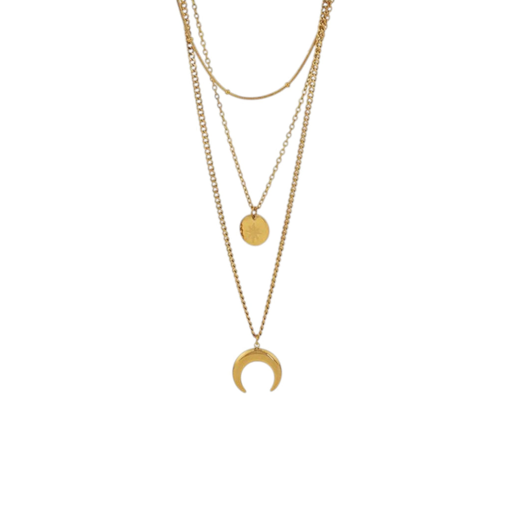 Wasserdichte dreireihige Halskette mit Mond und Plättchen Gold