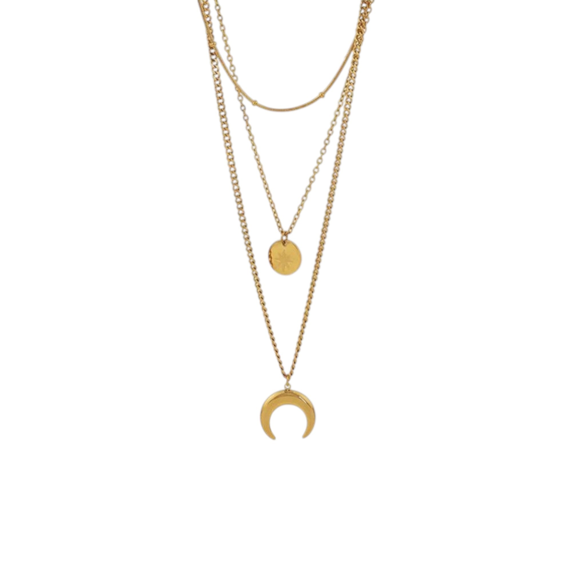 Wasserdichte dreireihige Halskette mit Mond und Plättchen Gold