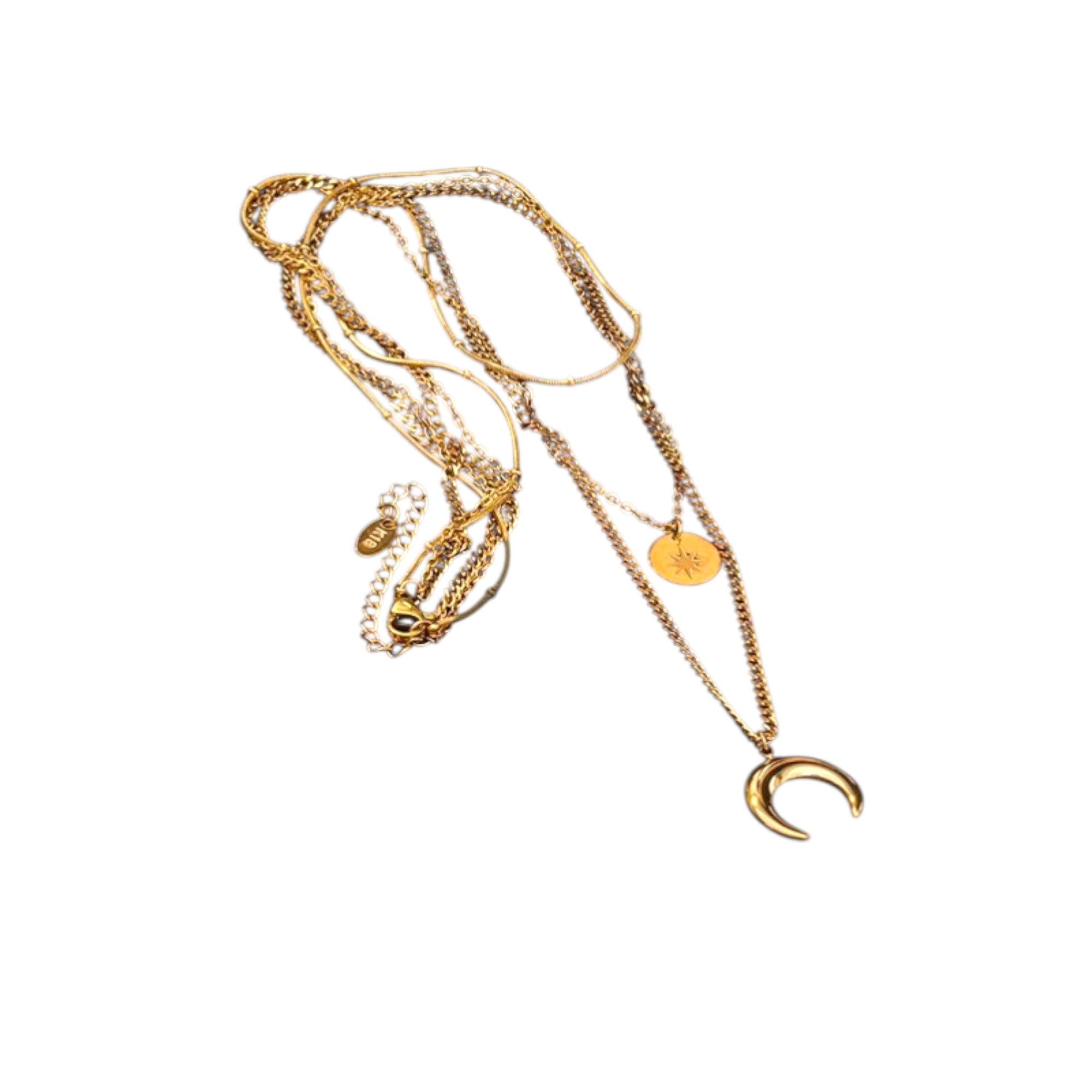 Wasserdichte dreireihige Halskette mit Mond und Plättchen Gold