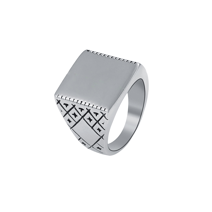 Waterproof Engraved Seal Ring Silver Color