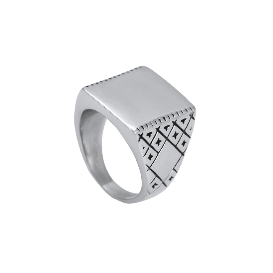 Waterproof Engraved Seal Ring Silver Color