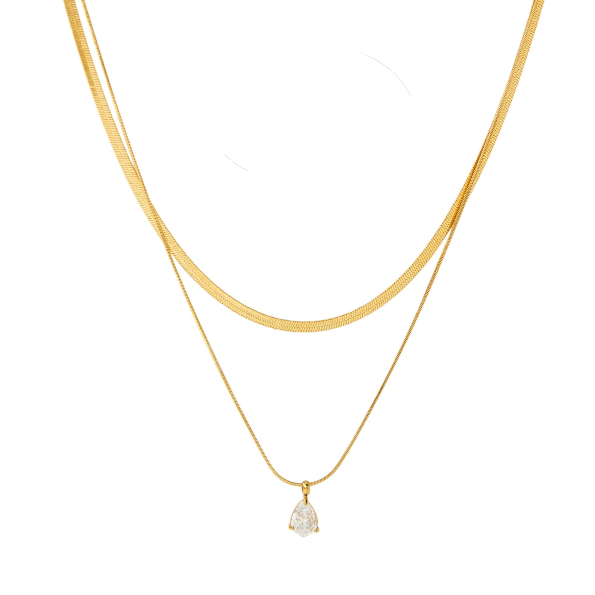 Wasserdichte Doppelkette mit Zirkonia-Anhänger 39,5+5 cm / 44,5+5 cm