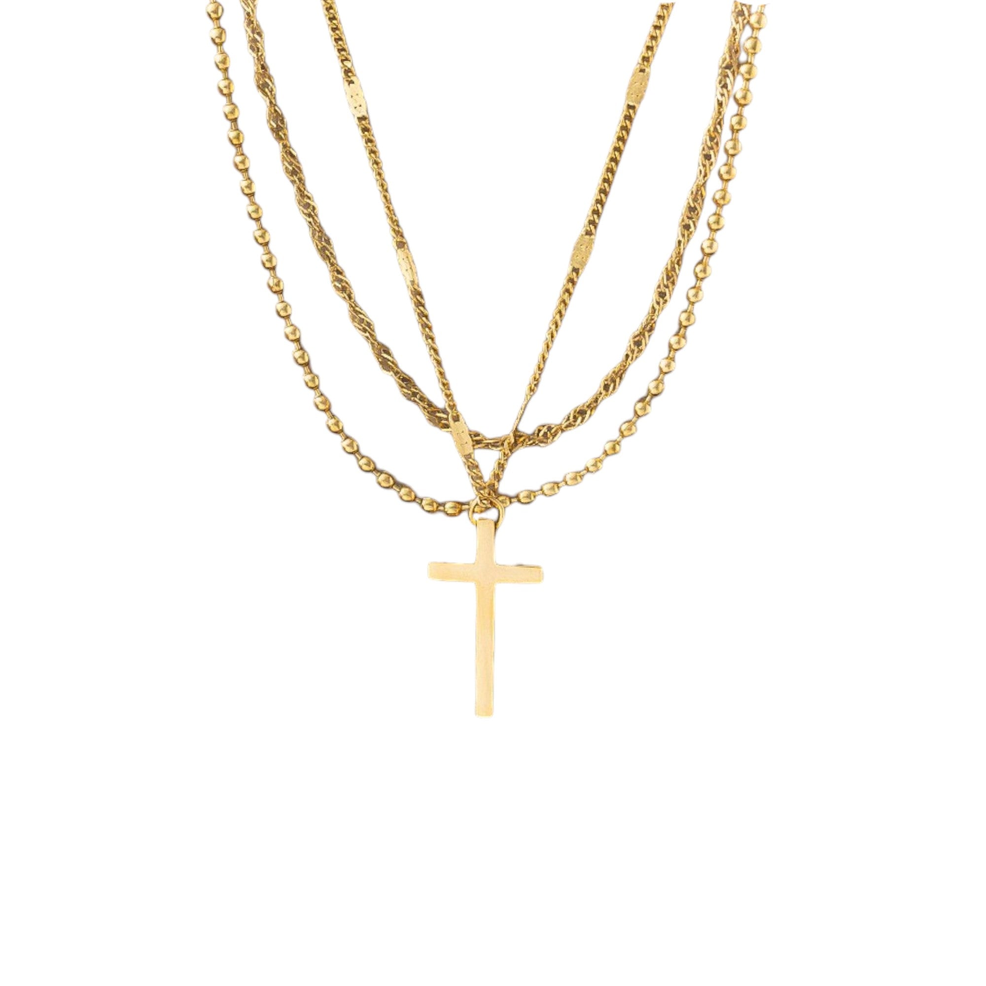 Wasserdichte Dreifach-Halskette mit Kreuz Gold