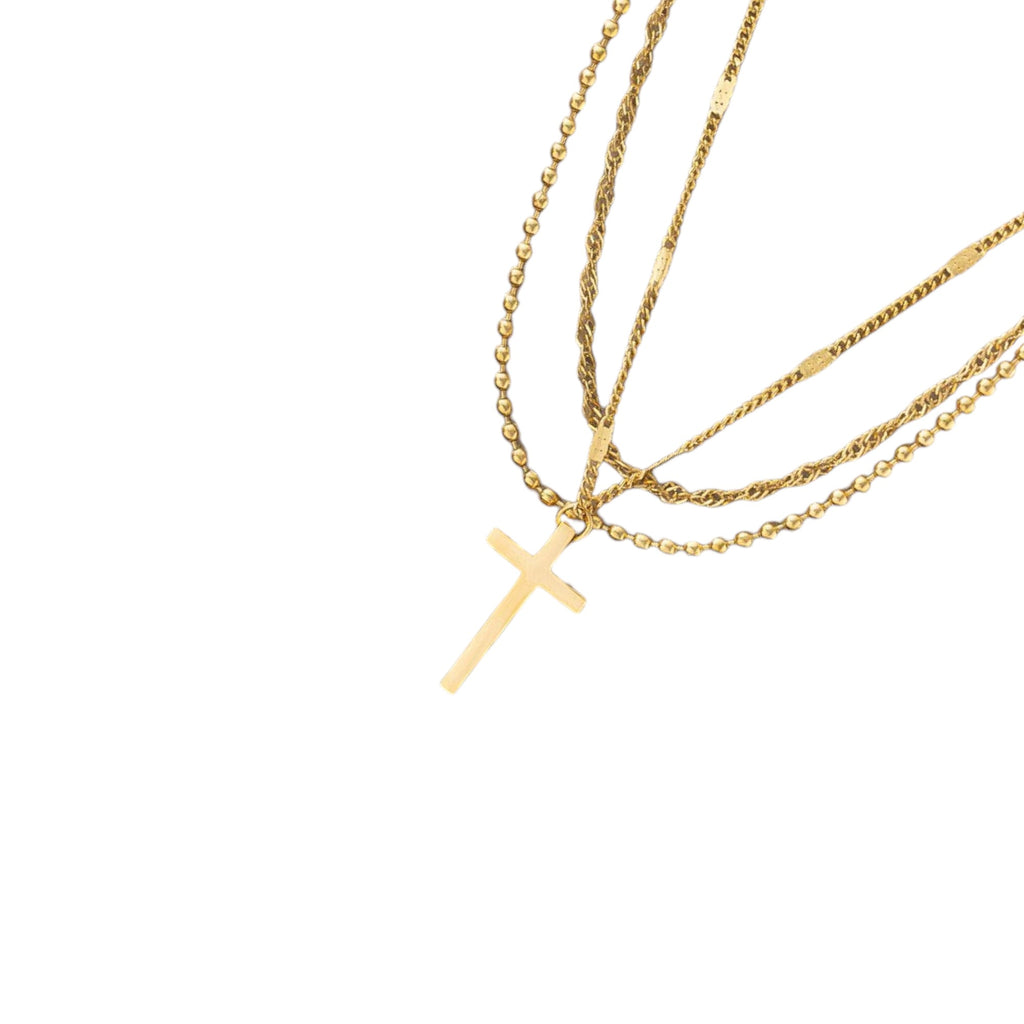 Wasserdichte Dreifach-Halskette mit Kreuz Gold