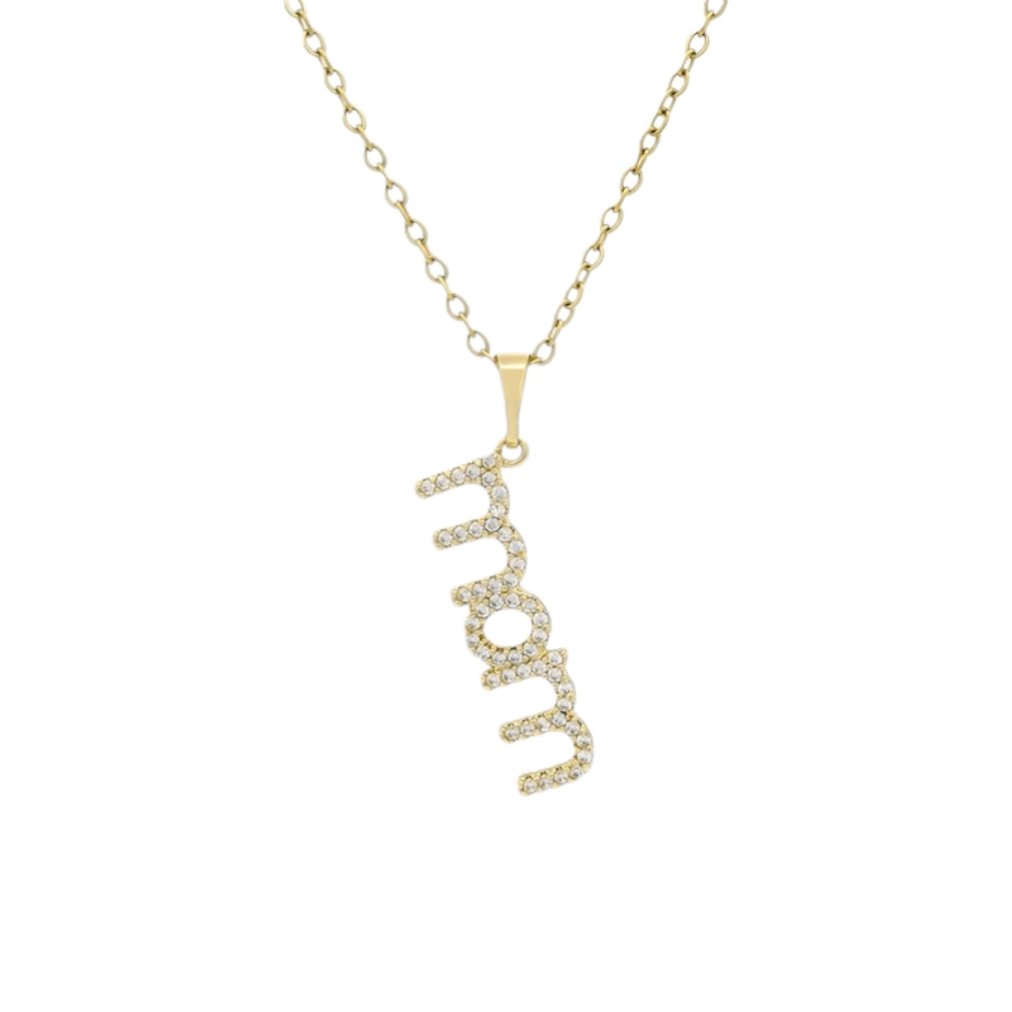 Wasserdichte Halskette mit Zirkonia-Schriftzug "MOMS" Gold 40cm +6cm