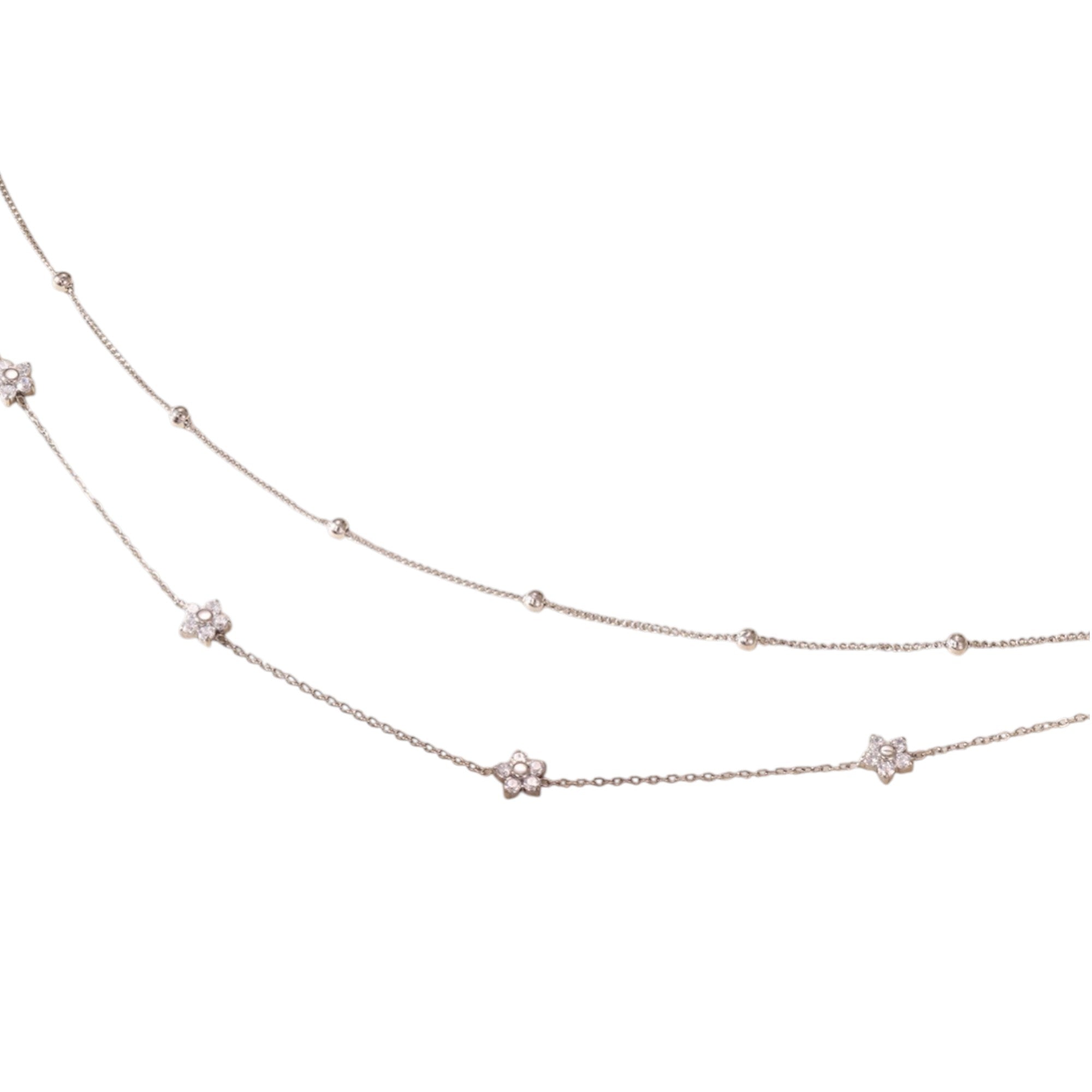 Waterproof Double Chain with Flowers and Zirconia Gold Color 43cm