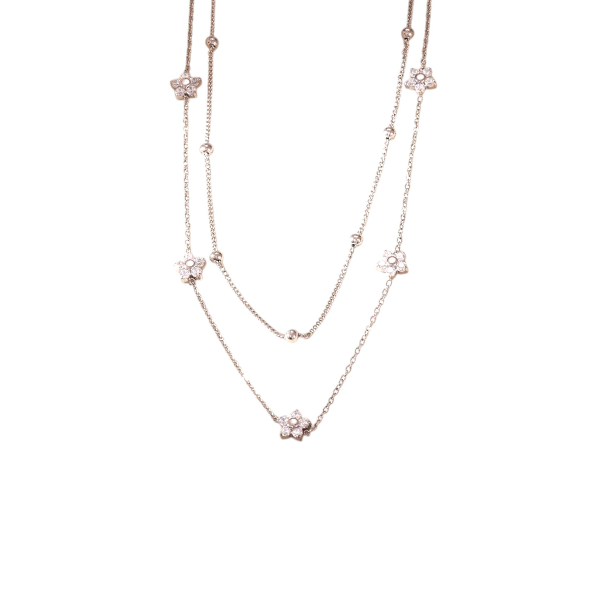 Waterproof Double Chain with Flowers and Zirconia Gold Color 43cm