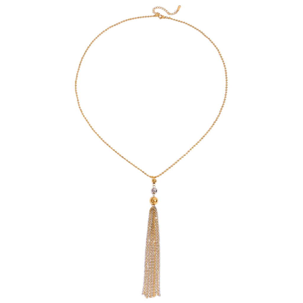 Waterproof Y-Necklace with Tassels Two-Tone 61cm
