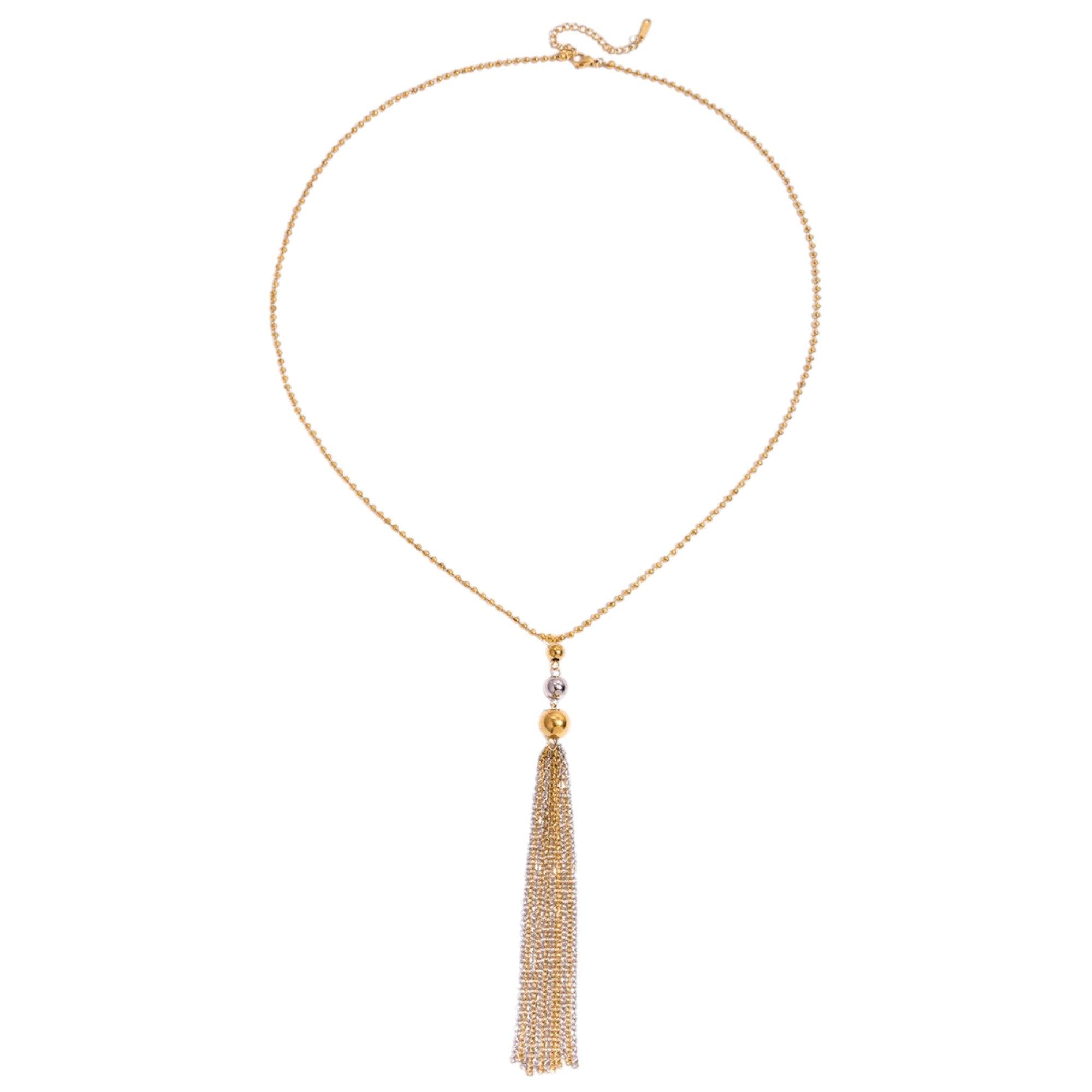 Waterproof Y-Necklace with Tassels Two-Tone 61cm