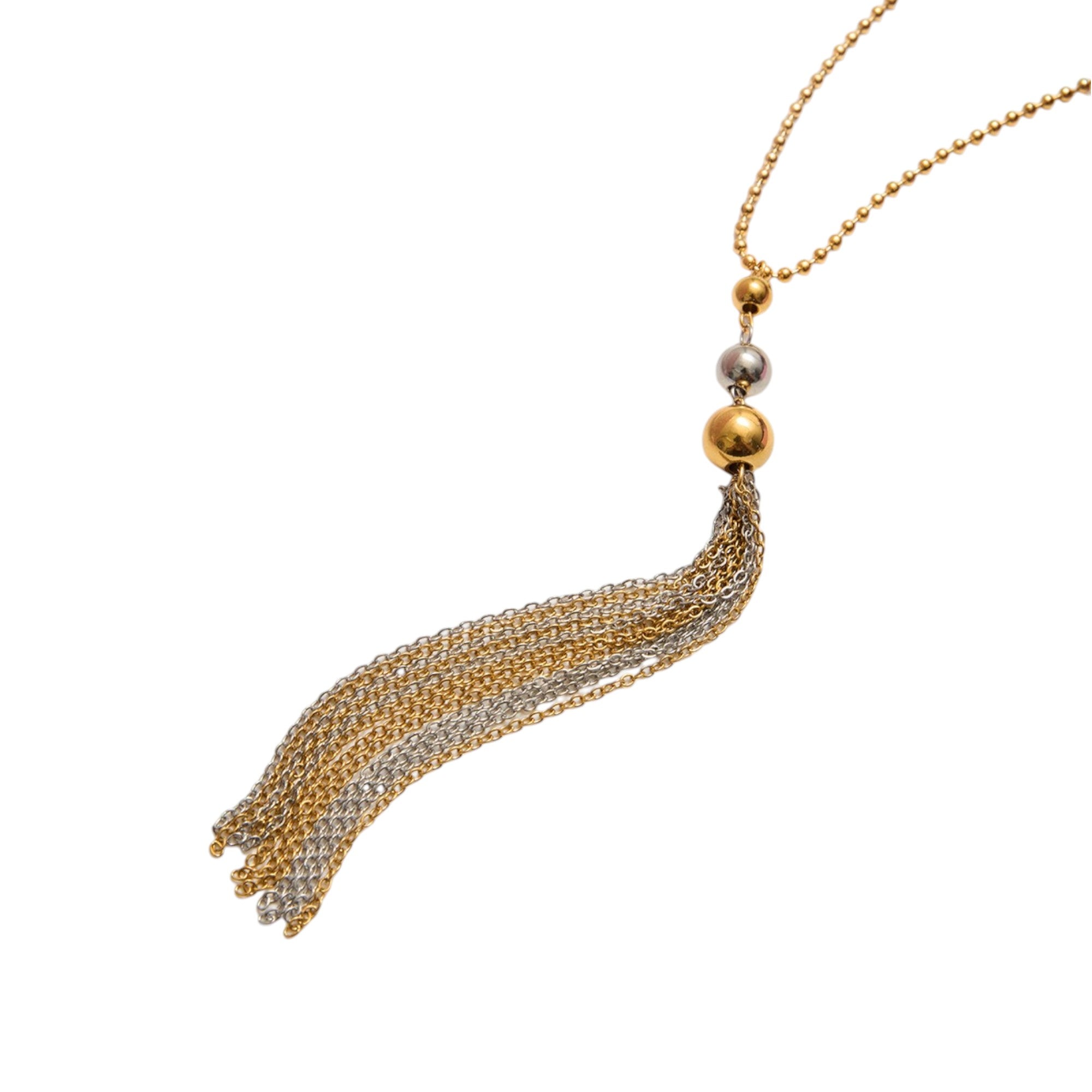 Waterproof Y-Necklace with Tassels Two-Tone 61cm