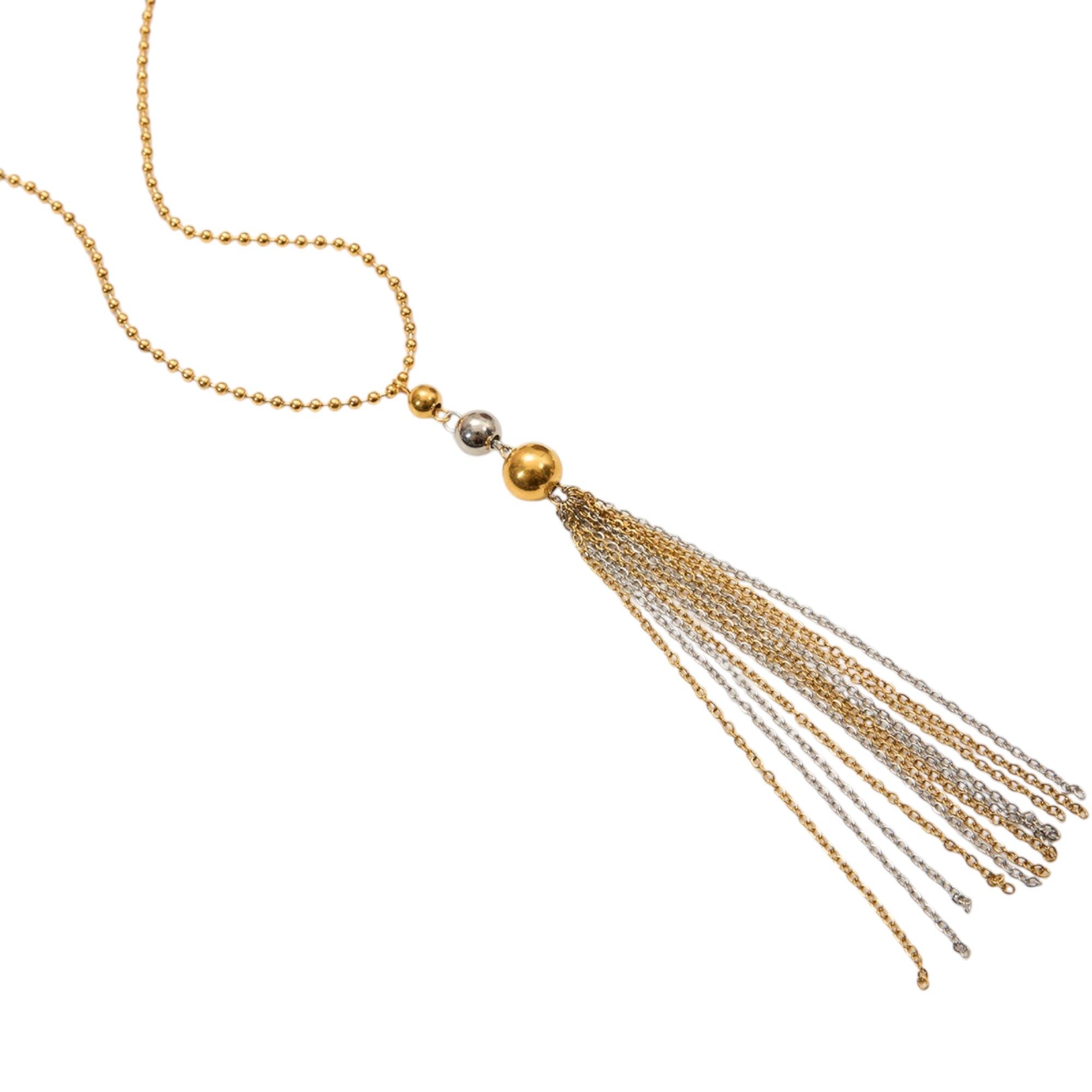 Waterproof Y-Necklace with Tassels Two-Tone 61cm