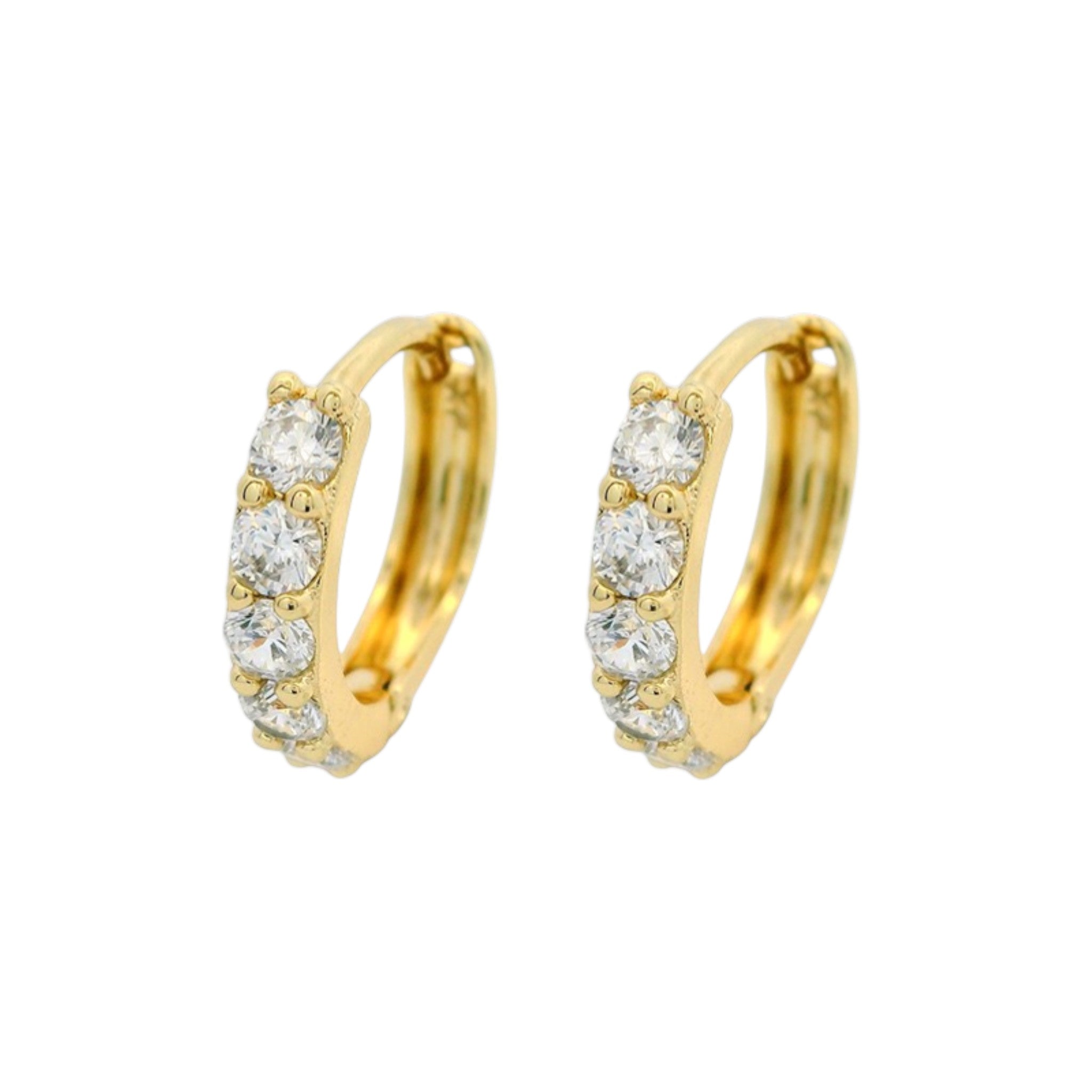 Waterproof Hoop Earrings with Crystals Gold-Colored 1.28cm x 0.28cm