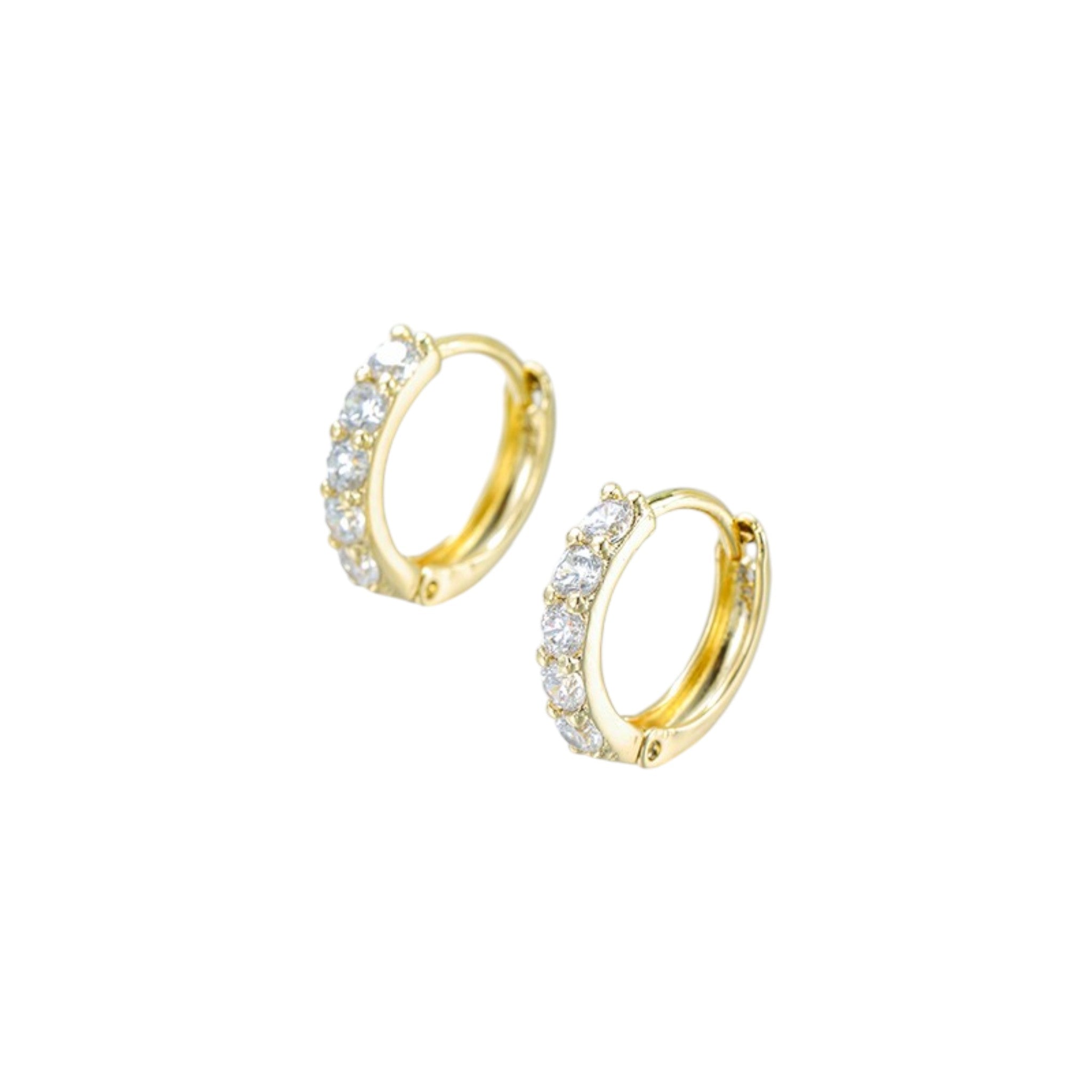 Waterproof Hoop Earrings with Crystals Gold-Colored 1.28cm x 0.28cm