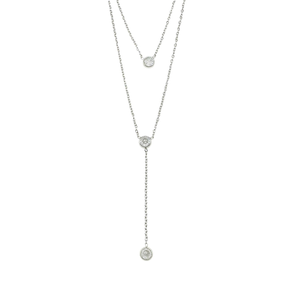Wasserdichte zweireihige Y-Lariat-Halskette mit drei Zirkonia-Bezel-Anhängern Silber
