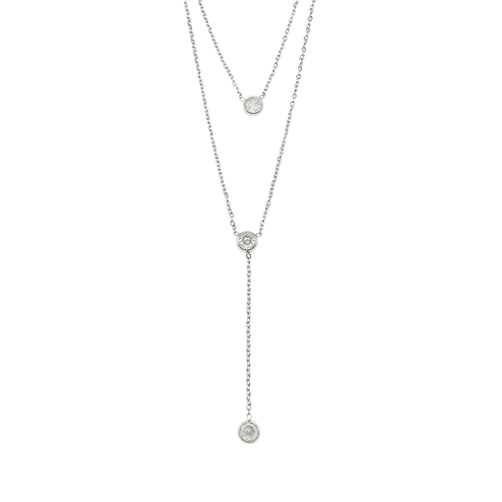 Wasserdichte zweireihige Y-Lariat-Halskette mit drei Zirkonia-Bezel-Anhängern Silber